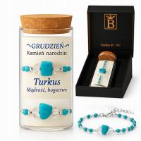 Srebrna damska bransoletka w butelce grudzień turkus srebro próba 925