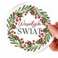Naklejki WESOŁYCH ŚWIĄT okrągłe arkusze 75 sztuk 5 CM