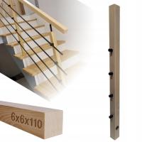 Kantówka Słupek Drewniany Bukowy 6x6x110cm Uchwyt Przelotowy Balustrada