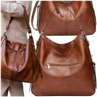 Женская кожаная коричневая городская вместительная сумка A4 на плечо классическая большая