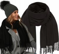 Elegancki SZAL jesień zimowy CIEPŁY klasyczny Gładki Szalik frędzle czarny