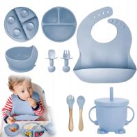 ДЕТСКАЯ СИЛИКОНОВАЯ ПОСУДА НАБОР 8 ШТ САМОСТОЯТЕЛЬНОЙ ЕДЫ ПРОЧНЫЙ