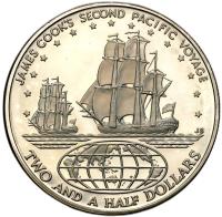 Wyspy Cooka. 2,5 dolara 1973, James Cook - podróż przez Pacyfik – SREBRO