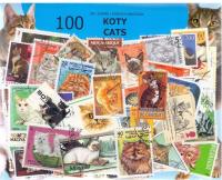 Zestaw 100 znaczków pocztowych - KOTY