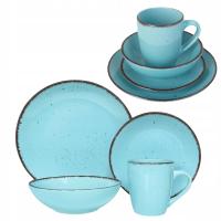 Serwis obiadowy zestaw Livello dla 6 osób 24 elementy talerze kubki turkus