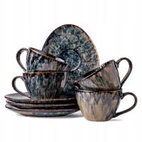 Кофейный сервиз желто-зеленый на 4 человека 8 шт. Современный для посудомоечной машины Kasai