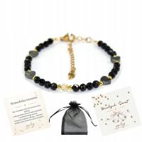 Bransoletka CZARNY TURMALIN Kostki Cytrynu i Serca z Hematytu regulowana