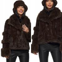 KURTKA DAMSKA ZIMOWA futerko futrzana ciepła elegancka brązowa czekoladowa