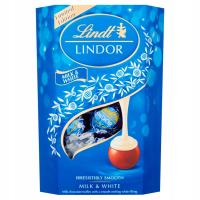 Lindt LINDOR Milk&White Praliny pralinki mleczne z białym nadzieniem 200g