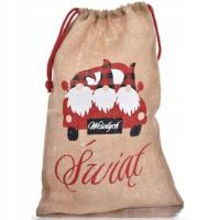 Worek Świąteczny Jutowy z Krasnalami z zaciągiem ŚWIĘTA 36x50 cm 1szt.