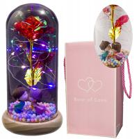 PIĘKNA SZTUCZNA WIECZNA RÓŻA W SZKLE LED W PUDEŁKU PREZENT NA URODZINY