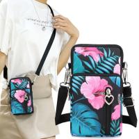 Torebka MINI w LIŚCIE na Telefon Portfel Czarna Kwiaty Różowe Saszetka