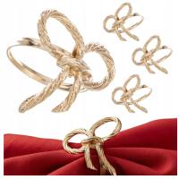 4x ZŁOTE OBRĄCZKI PIERŚCIENIE NA SERWETKI METALOWE NA ŚWIĘTA ŚLUB KOKARDA