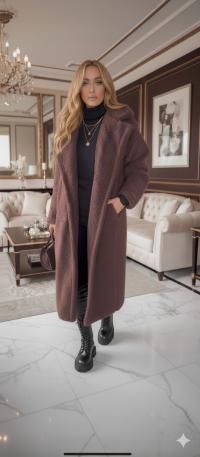 PŁASZCZ futerko TEDDY czekoladowy z kapturem