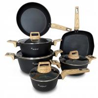 Zestaw garnków i patelni ELDEN 2512B czarne indukcja powłoka 10 elementów
