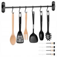 RELING KUCHENNY DRĄŻEK NA AKCESORIA Z HACZYKAMI DO KUCHNI CZARNY MAT KOŁKI