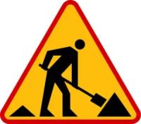 Знак а-14: роботы на дороге - наклейка из фольги