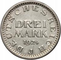 #B11# Niemcy, Weimar, 3 marki 1924 J