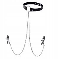 ŁAŃCUSZEK ZACISKI SUTKÓW OBROŻA KLIPSY SKÓRZANY BDSM EROTYCZNE REGULOWANE