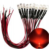 10 × светодиоды 12В 5мм красный-провода длиной 20см / комплект 10 шт