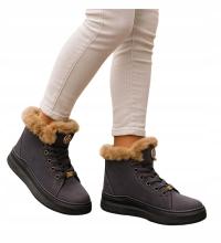 Botki dziecięce Ocieplane szare buty trampki dla dziewczynki 15213