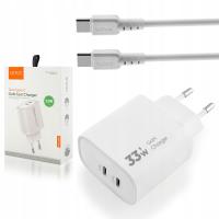 Ładowarka sieciowa 33W 2x USB-C do telefonu z kablem USB-C 1m QC biała