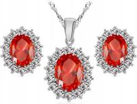 Srebrny komplet biżuterii ślubnej posrebrzane czerwone piękne cyrkonie