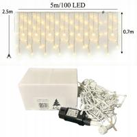 LAMPKI ŚWIĄTECZNE SOPLE 5m/100LED CIEPŁY BIAŁY IP44 ZEWNĘTRZNE 8 TRYBÓW!