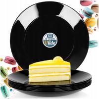 6x Talerz DESEROWY płytki mały na ciasto deser czarny zestaw talerzy