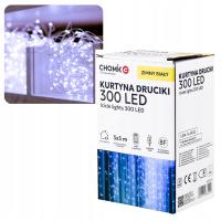 Kurtyna Świetlna 3x3m Lampki Druciki 300 LED ZIMNY BIAŁY Pilot USB Haczyki