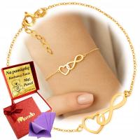 ZŁOTA BRANSOLETKA 333 DAMSKA CELEBRYTKA NA RĘKĘ SERCE NIESKOŃCZONOŚĆ GRAWER