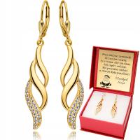 Złote Kolczyki Wiszące z Cyrkoniami Grawer Prezent z Grawerem Srebro 925