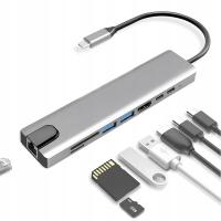 Adapter HUB rozdzielacz USB-C do laptopa 8w1 USB 3.0 HDMI 4K LAN alu 100W