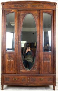 STYLOWA DĘBOWA SZAFA GARDEROBA Z LUSTREM SECESJA ART DECO LITA FRANCJA HA5