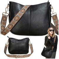 TOREBKA DAMSKA TORBA NA RAMIĘ SKÓRZANA MIEJSKA POJEMNA CZARNA LISTONOSZKA