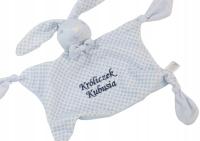 Обнимашка с вышивкой-Зайчик с именем синий