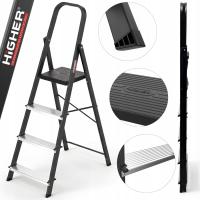 Drabina aluminiowa stalowa domowa HIGHER 4 stopnie 150 kg MOCNA