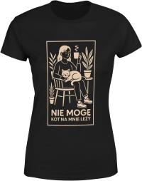 KOSZULKA DAMSKA Z NADRUKIEM NIE MOGĘ KOT NA MNIE LEŻY NAPISAMI NADRUK ROZ