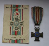 ŚLĄSKI KRZYŻ POWSTAŃCZY + legitymacja, 1 wzór, RZADKI