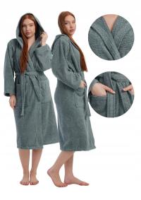 Szlafrok damski Vienetta wiązany bawełniany Frotte z kieszeniami Kaptur