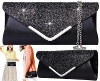 Kopertówka Torebka Wieczorowa Czarna damska portfel łańcuszek Wizytowa mała