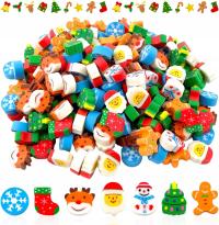 200 SZT ŚWIĄTECZNE GUMKI DLA DZIECI PŁATEK ŚNIEGU BAŁWANEK UPOMINEK NAGRODY