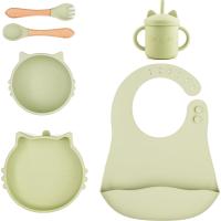 Komplet Naczyń Dla Dzieci Miseczka Kubek Śliniak Łyżeczka Widelec Zielony
