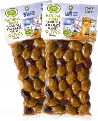КОРВЕЛ оливки (Каламата-Халкидики с перцем), набор из двух упаковок, 500г