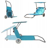 Leżak przenośny na kółkach z daszkiem regulowanym SKŁADANY wygodny 110kg