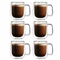 Szklanki termiczne do kawy herbaty z uchem cappuccino podwójne szkło 250 ml