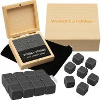 KAMIENIE DO drinków WHISKY W DREWNIANYM OPAKOWANIU KOSTKI 12szt na PREZENT