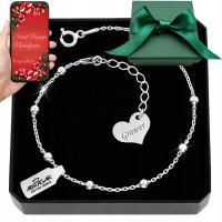 Bransoletka srebrna damska delikatna 925 kulki i serce grawer na prezent