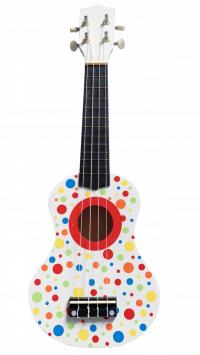 HOPE TOYS Drewniane ukulele dla dzieci w kolorowe kropki, kreatywność i muzyka