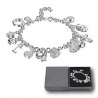 Женский Браслет, Серебряные Цепочки, 13 Кулонов, Подвески, 925 Кристаллов
